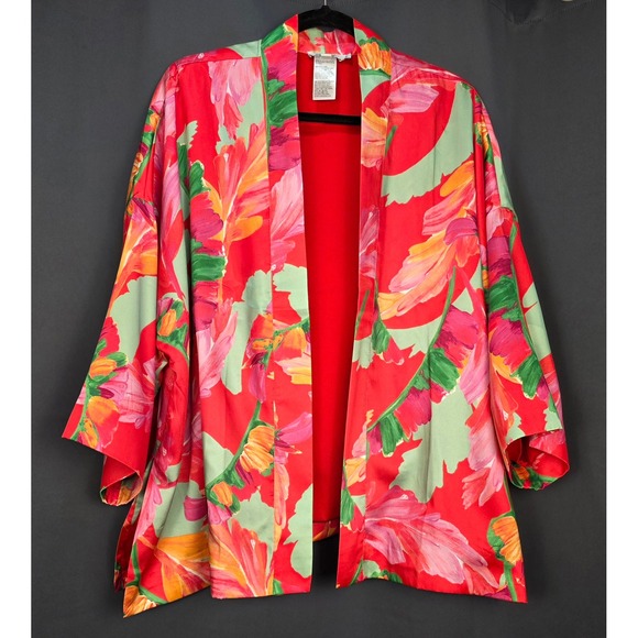 Chico's Jackets & Blazers - Chicos Tropical Floral Kimono Jacket Open Front L/XL Lined 3/4 Sleeve